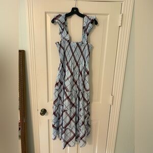Hill House pale blue and maroon Smocked Maxi Sundress